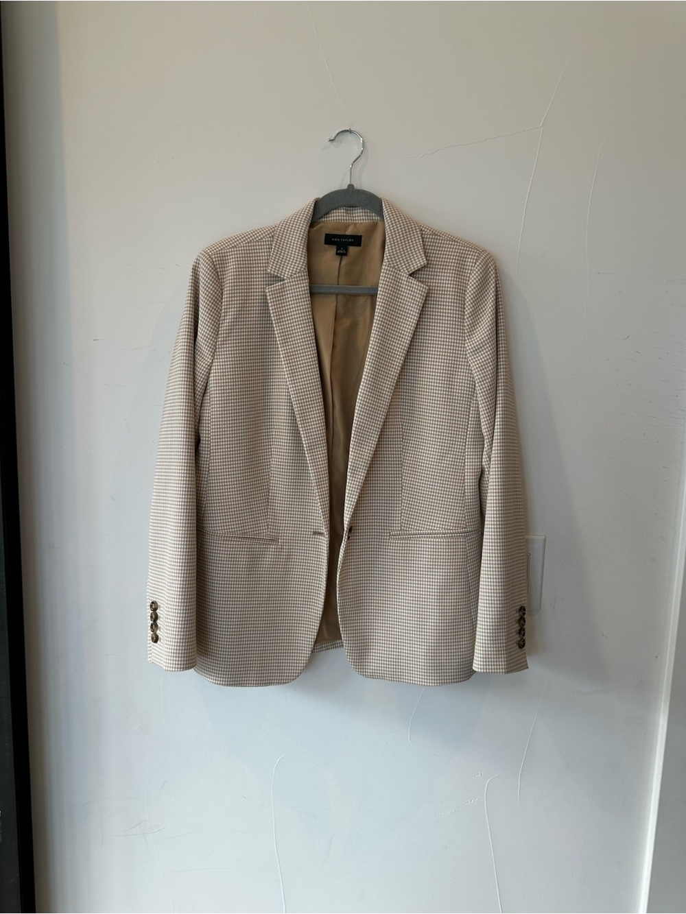 Ann Taylor Tailored Beige Check Blazer -